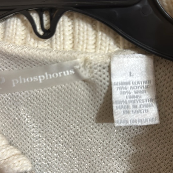 Phosphorus Women’s Leather Short Jacket Knit Sleeves Collar Full Zip Pockets L - Picture 3 of 5